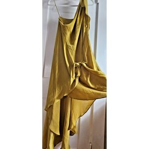 Lush mustard yellow‎ party dress plain Asymmetric wrap tie one shoulder Sz M